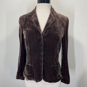Elie Tahari Brown Silk Velvet Blazer Filigree Snap Button Jacket Sz 6 Victorian